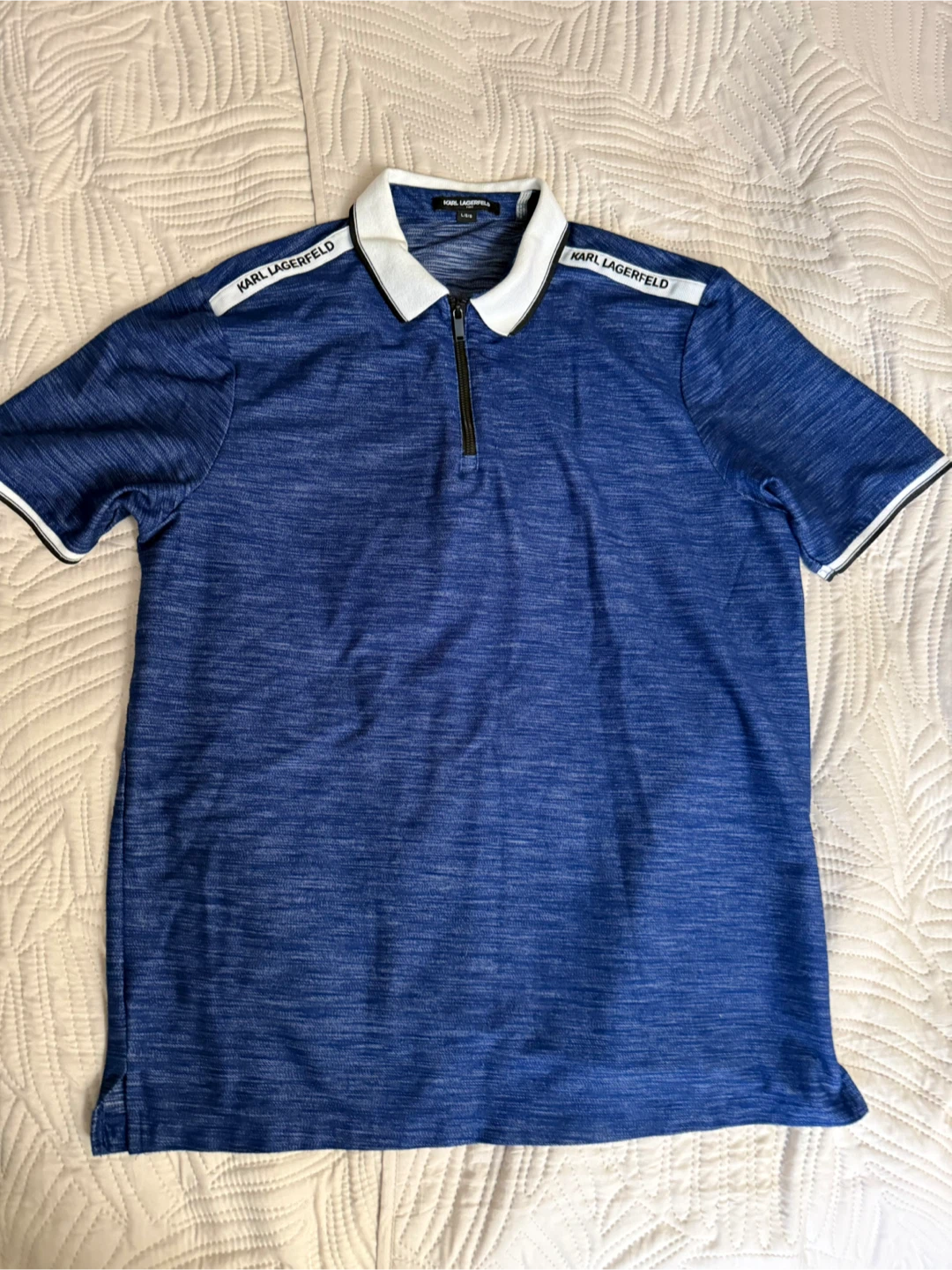 Karl Lagerfeld Blue Zip Polo Shirt Men's Large