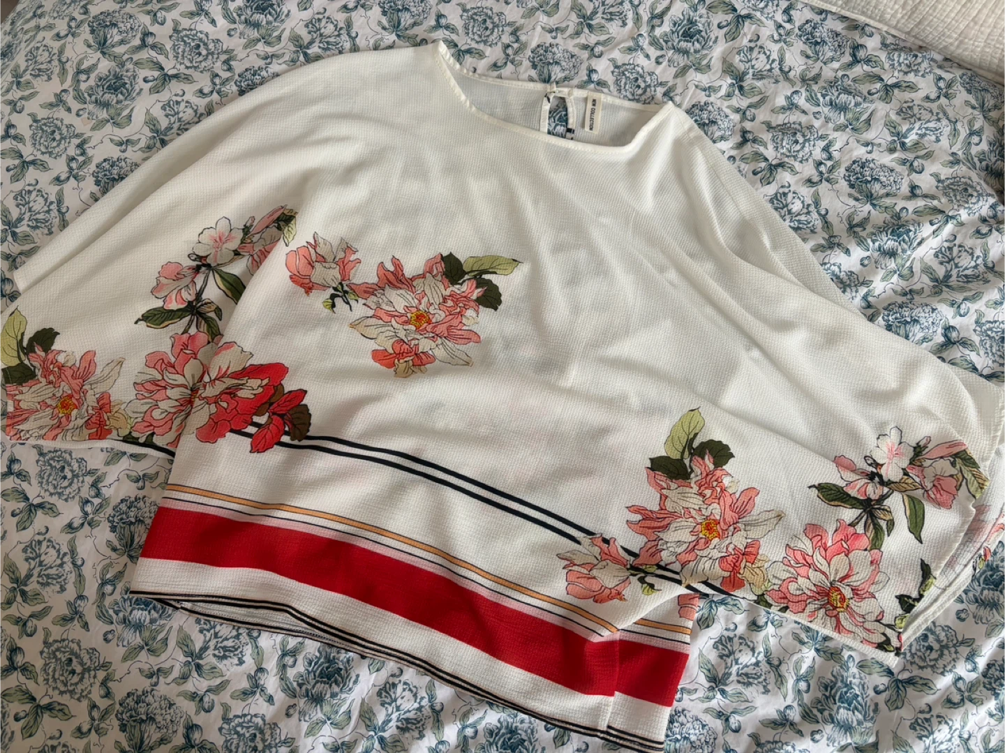 White Floral Print Top