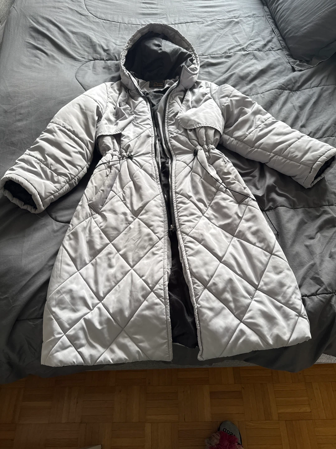 Quilted Hooded Maxi Winter Coat - Grey