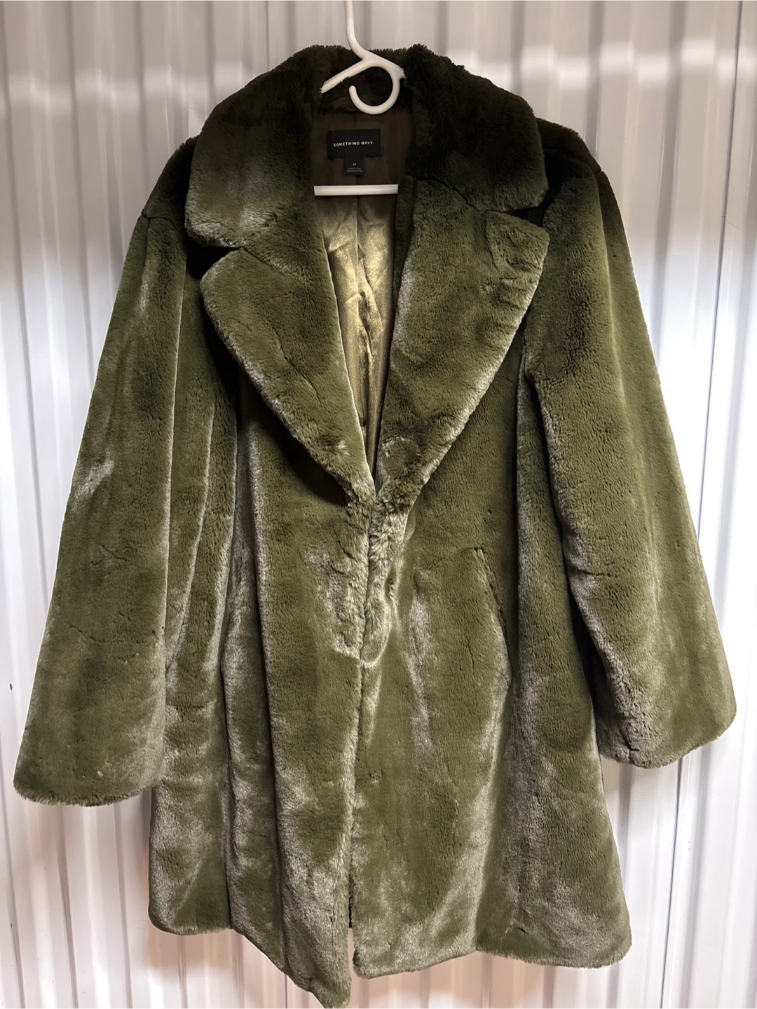 Something Navy Faux Fur Coat - Olive Green - XL