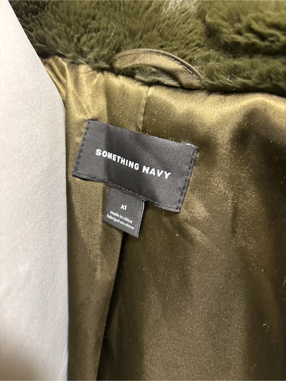 Something Navy Faux Fur Coat - Olive Green - XL - photo 4