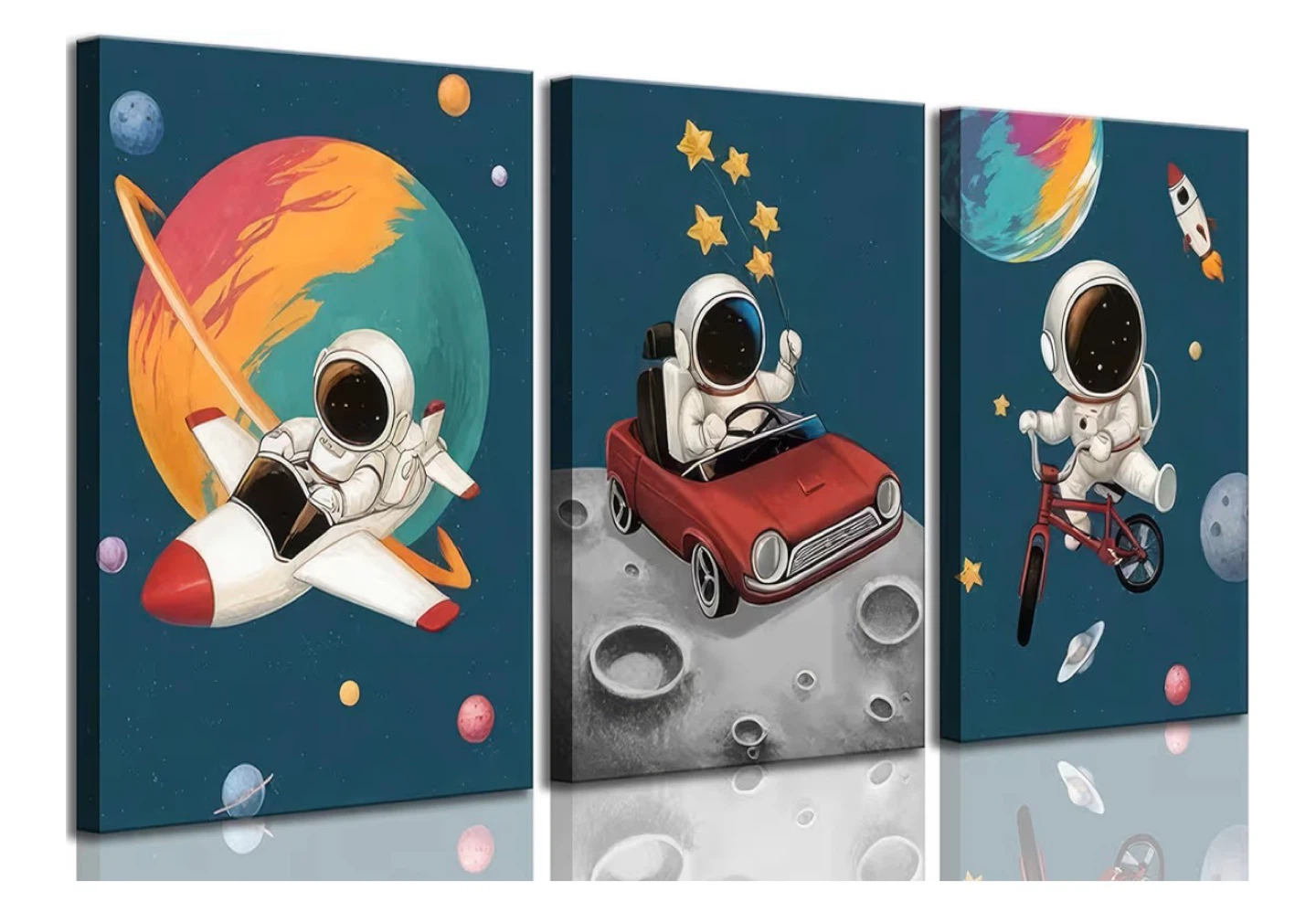 Astronaut Car Ride Wall Art Triptych Set