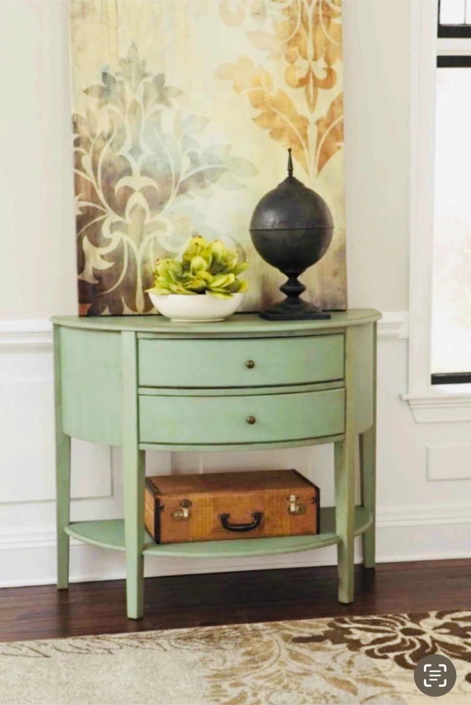 Pale Green Console Table with Two Drawers