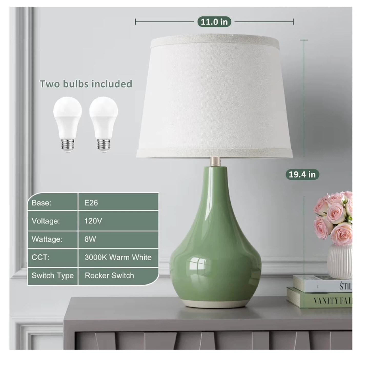 Sage Green Ceramic Table Lamps (Set of 2) SG2 - photo 2
