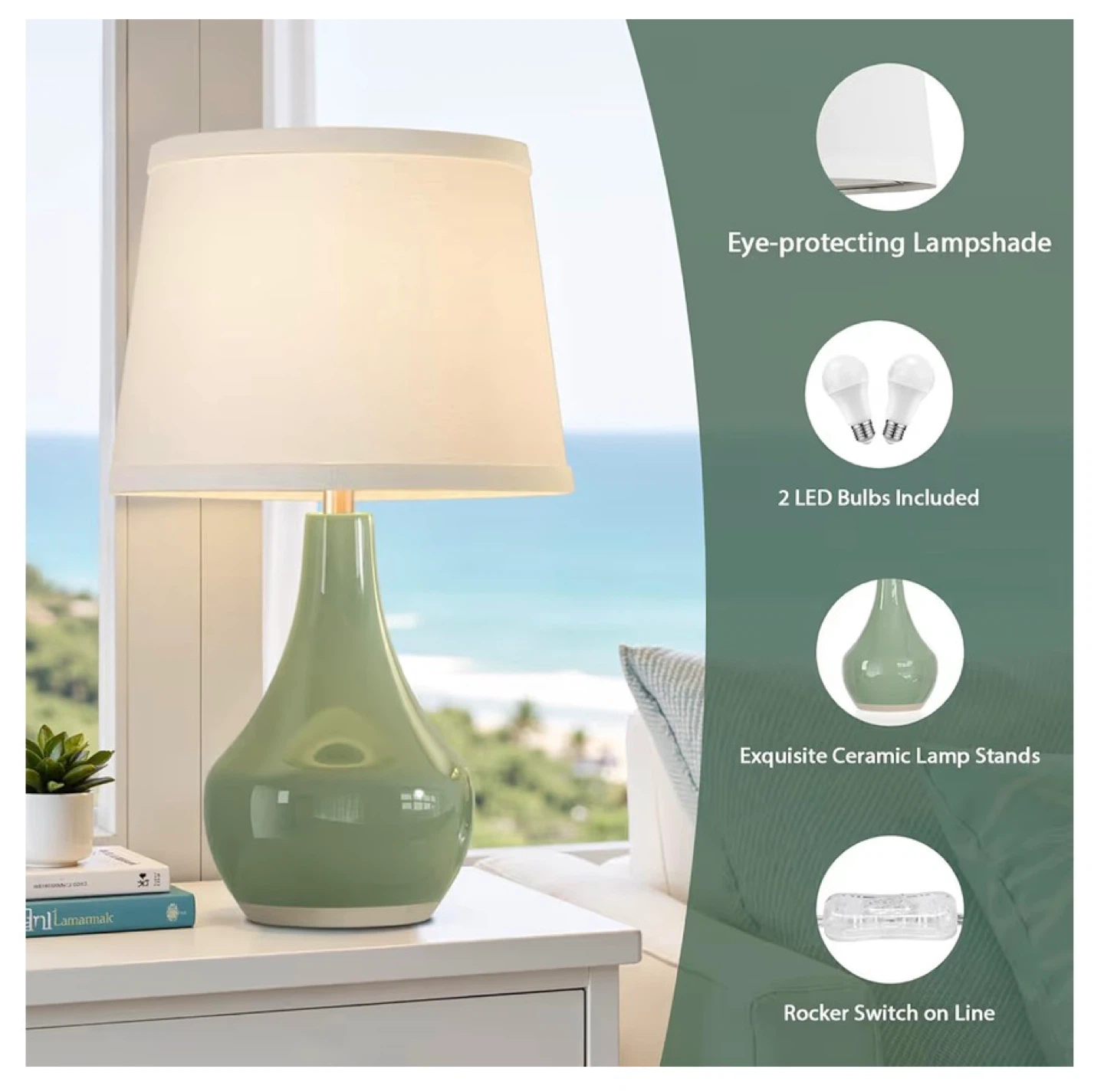 Sage Green Ceramic Table Lamps (Set of 2) SG2 - photo 3
