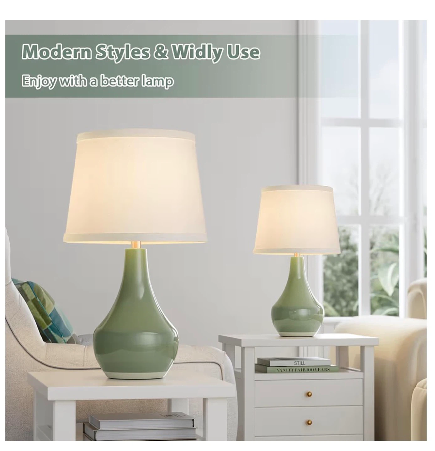 Sage Green Ceramic Table Lamps (Set of 2) SG2 - photo 4