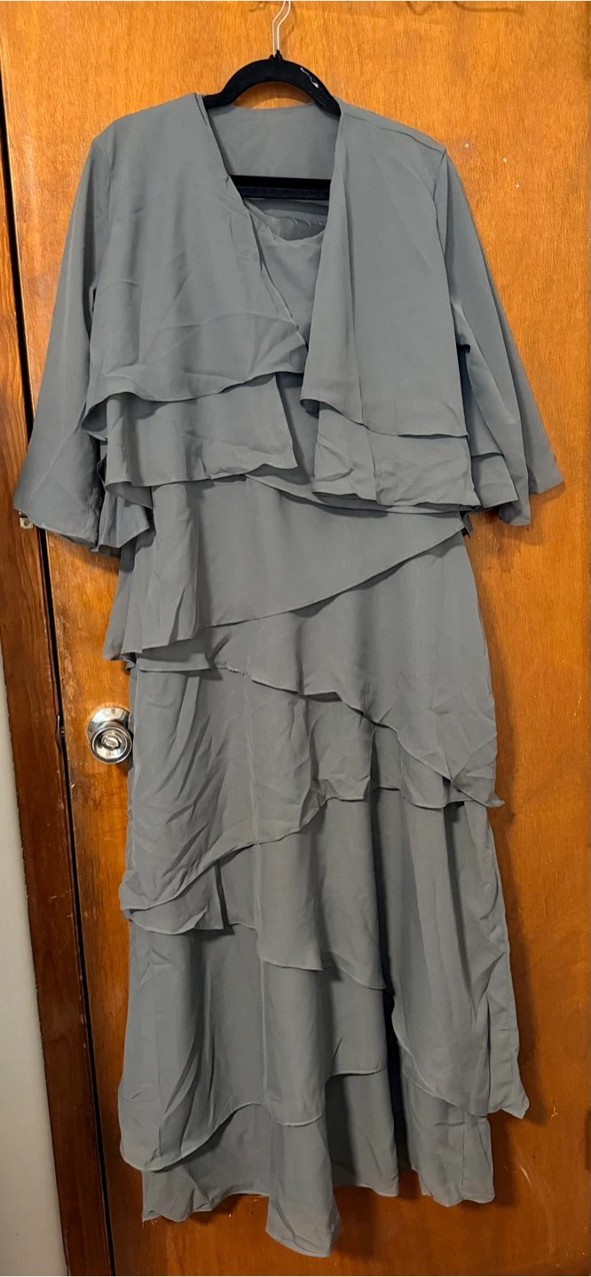 Gray Tiered Layered Dress with Cropped Jacket - photo 3