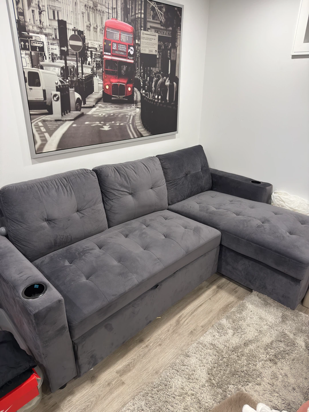 Grey Sectional Sofa Bed with Storage
