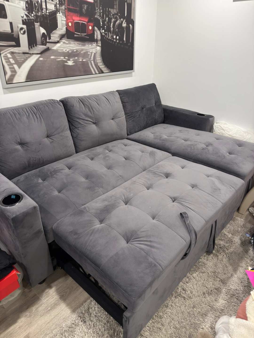 Grey Sectional Sofa Bed with Storage - photo 2