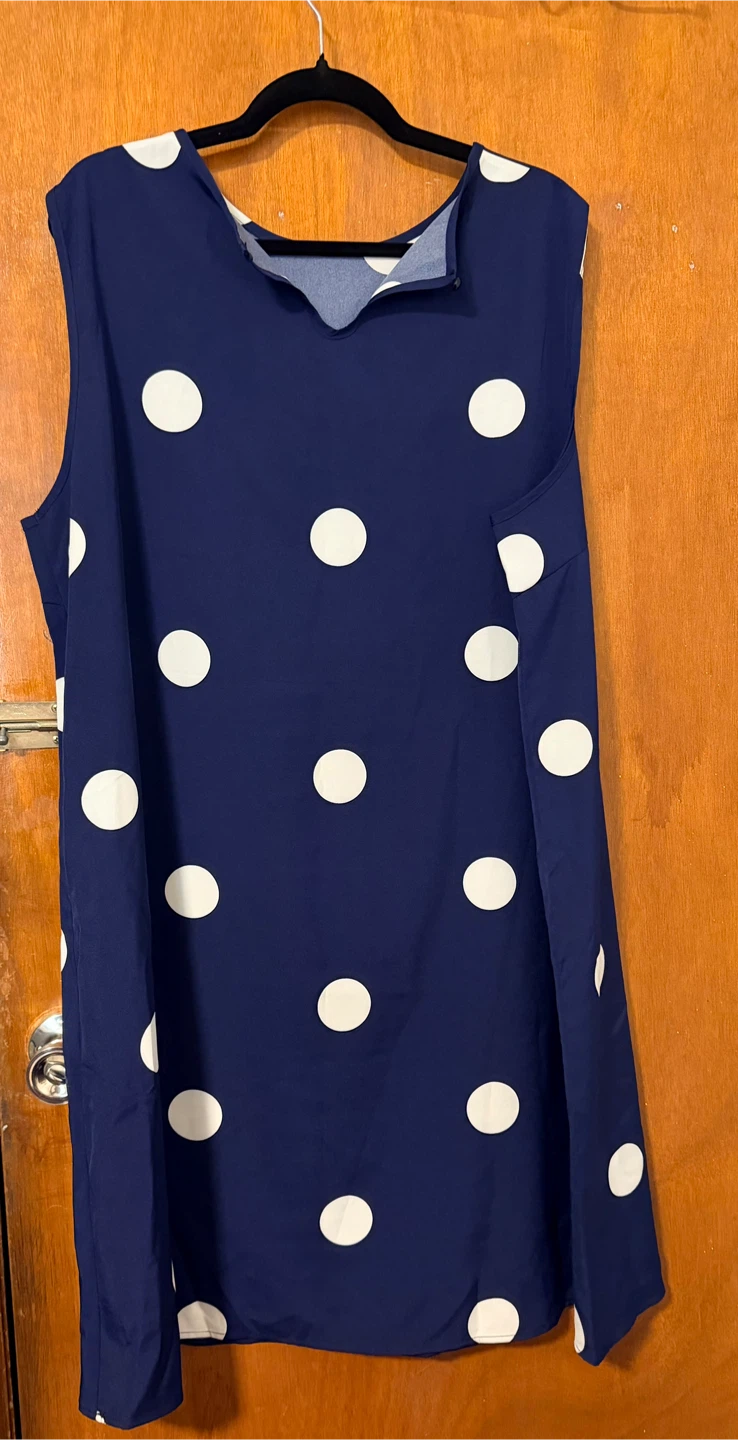 Navy Blue Polka Dot Sleeveless Dress