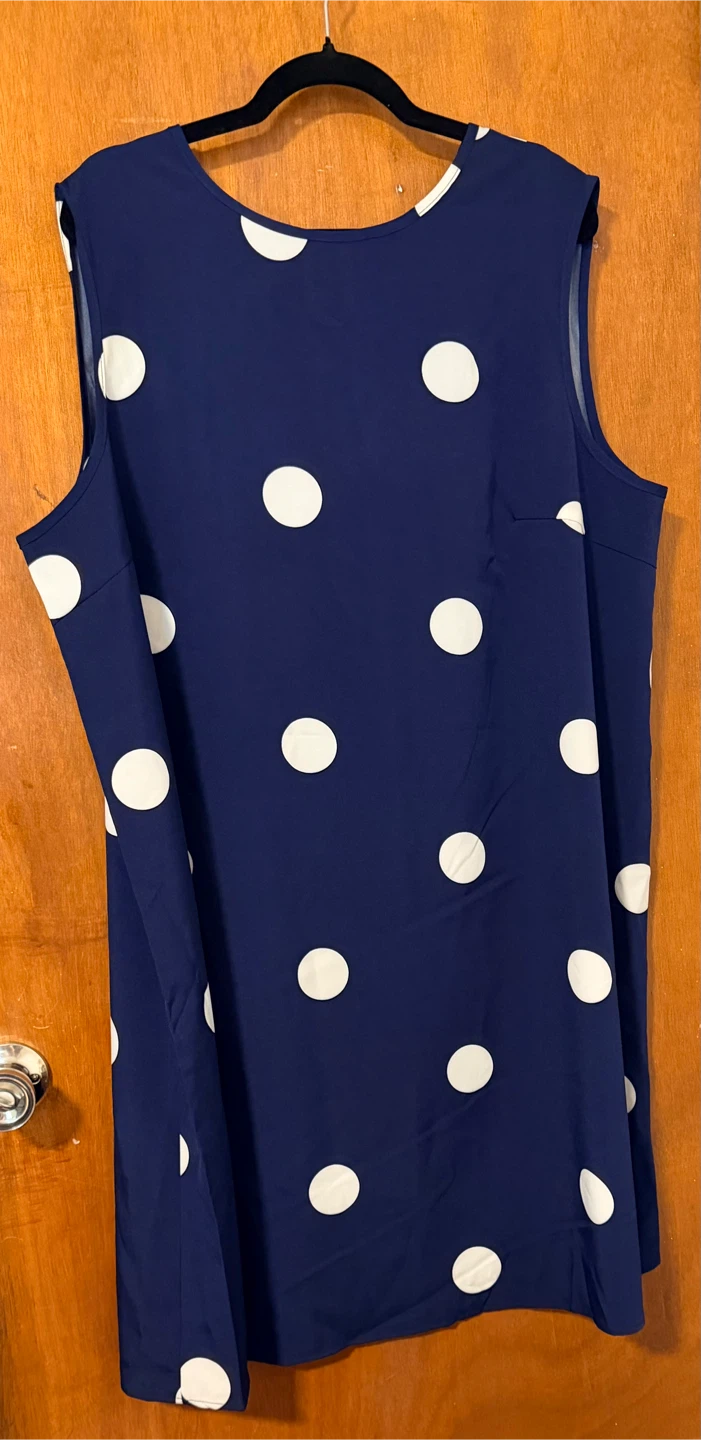Navy Blue Polka Dot Sleeveless Dress - photo 2