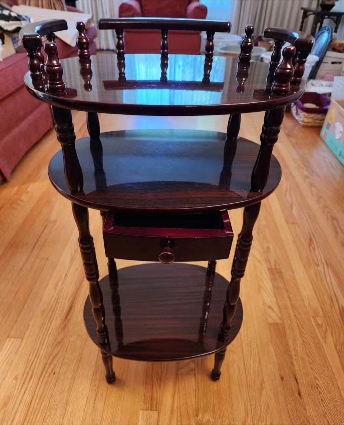 Dark Wood Tiered Side Table with Drawer - photo 2