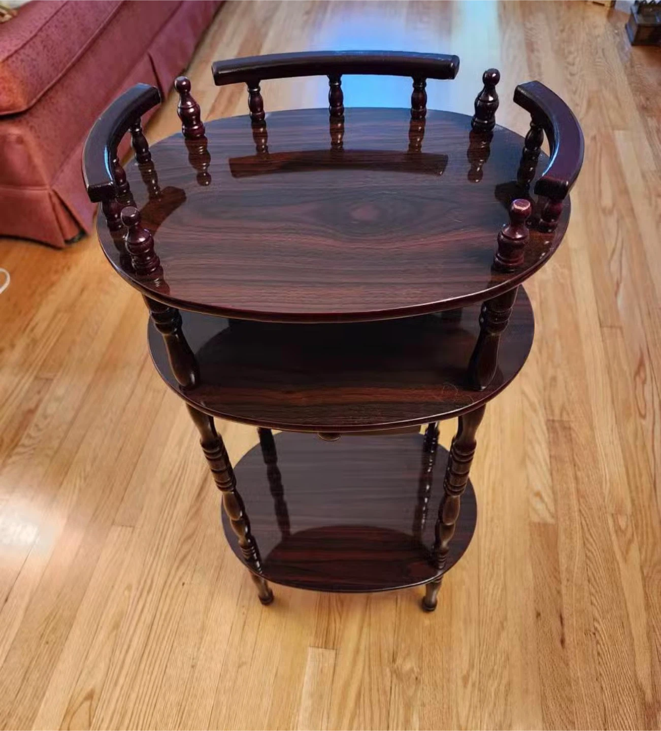 Dark Wood Tiered Side Table with Drawer - photo 3