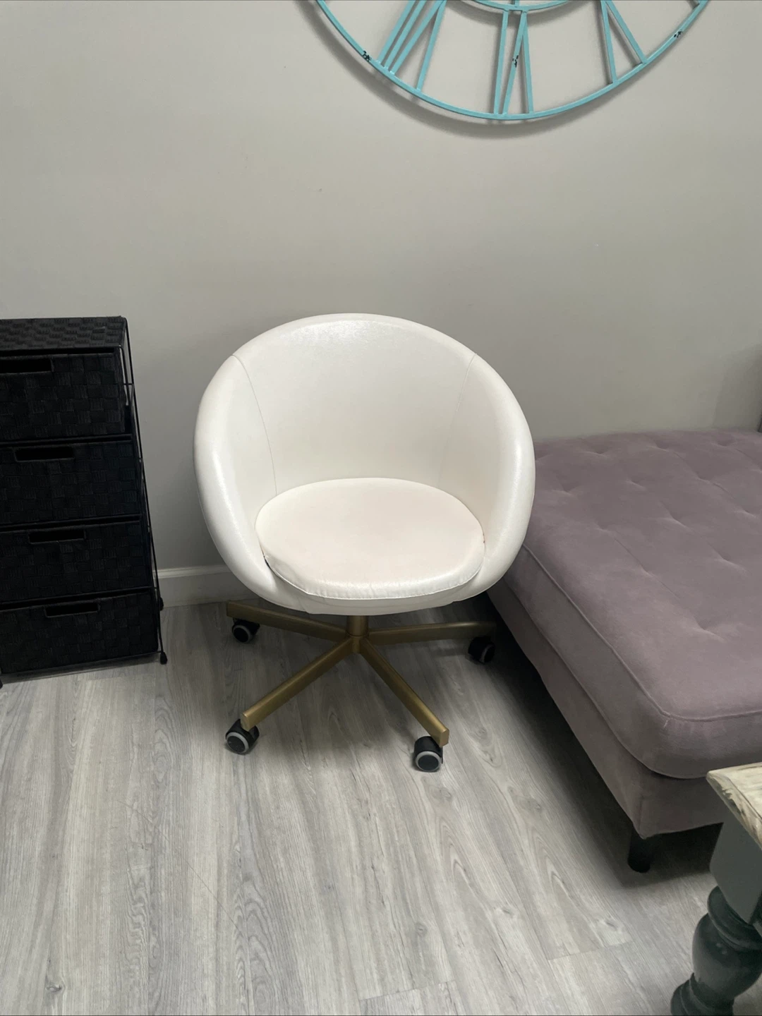 White Faux Leather Swivel Chair with Gold Base