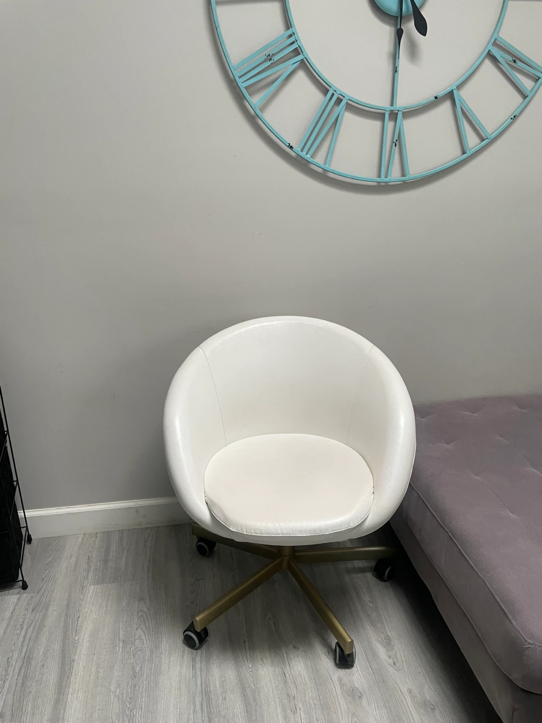 White Faux Leather Swivel Chair with Gold Base - photo 2