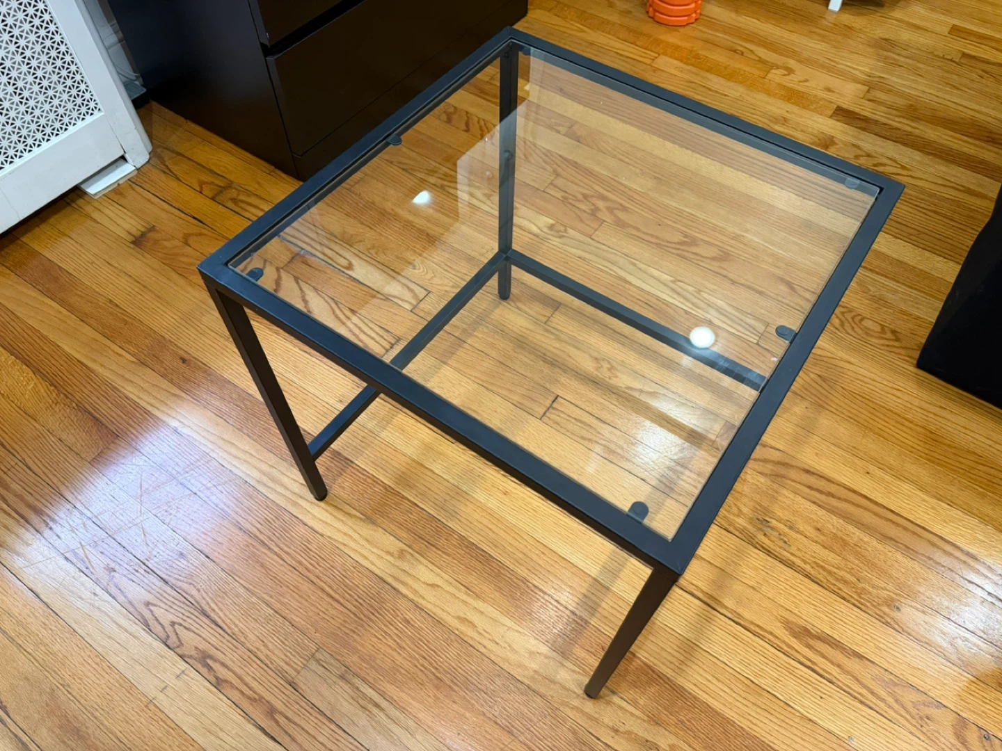 Square Glass Top End Table with Black Metal Frame - photo 5