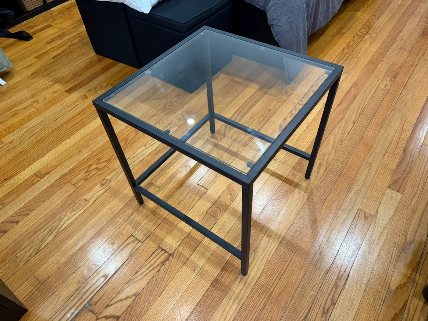 Square Glass Top End Table with Black Metal Frame