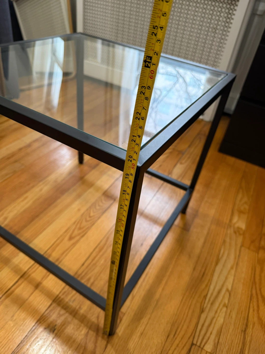Square Glass Top End Table with Black Metal Frame - photo 3