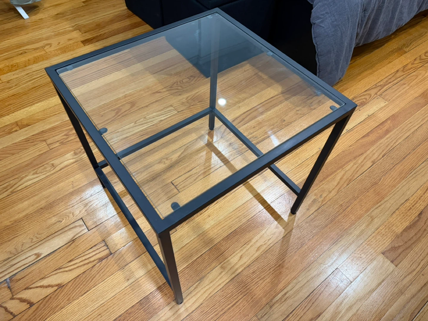 Square Glass Top End Table with Black Metal Frame - photo 4