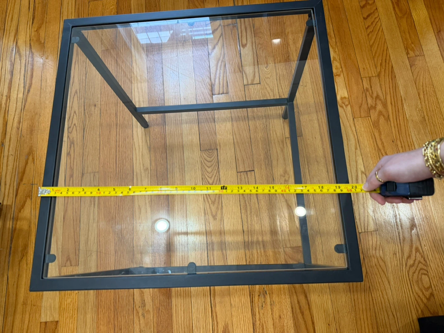 Square Glass Top End Table with Black Metal Frame - photo 2