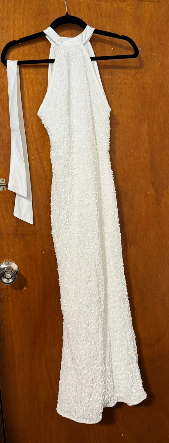White Sequin Halter Neck Maxi Dress - photo 2
