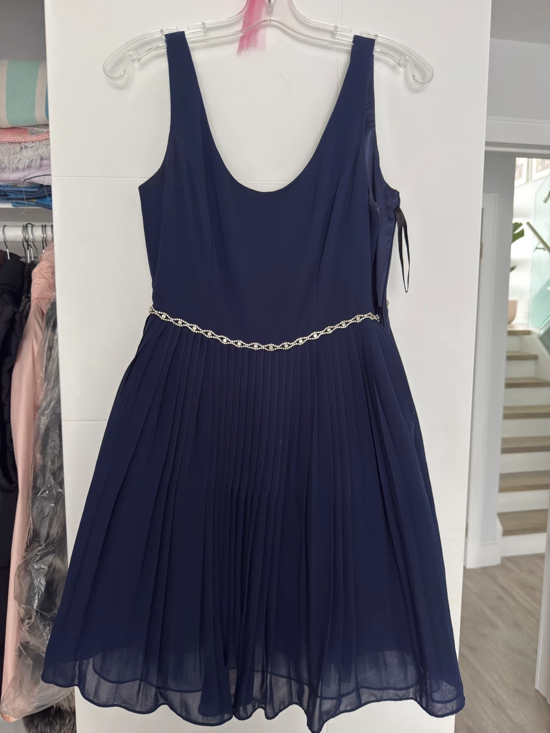 Minuet Navy Blue Pleated Dress Size M