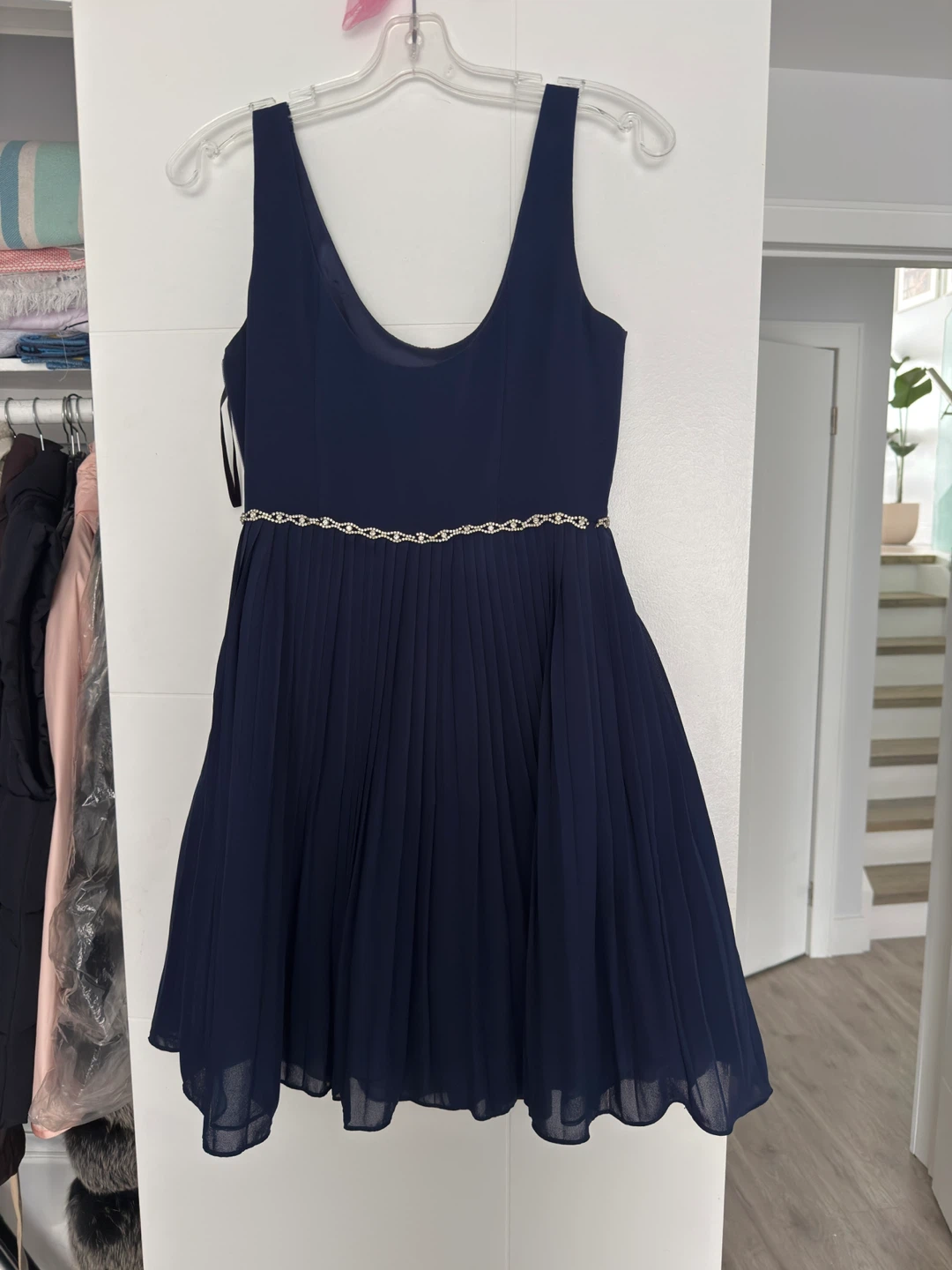 Minuet Navy Blue Pleated Dress Size M - photo 3