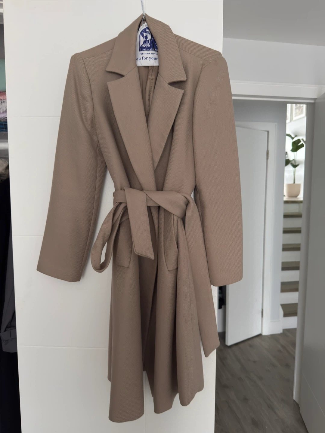 ZARA Tan Belted Wool Blend Coat - Size S
