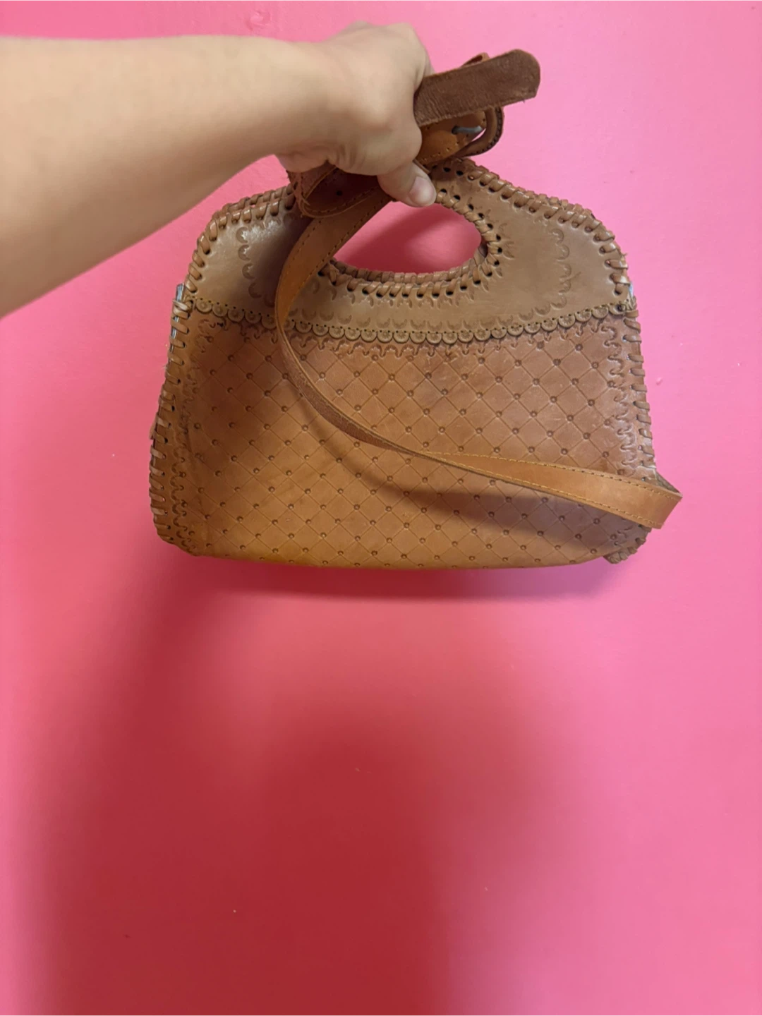 New Brown Leather Woven Handbag