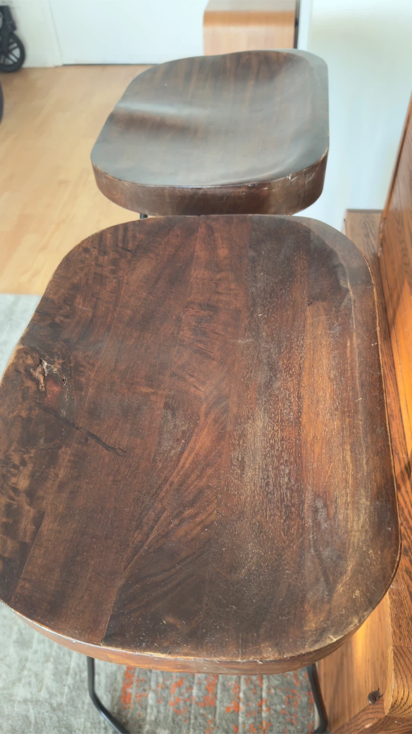 Set of 2 Wooden Bar Stools with Metal Legs - photo 4