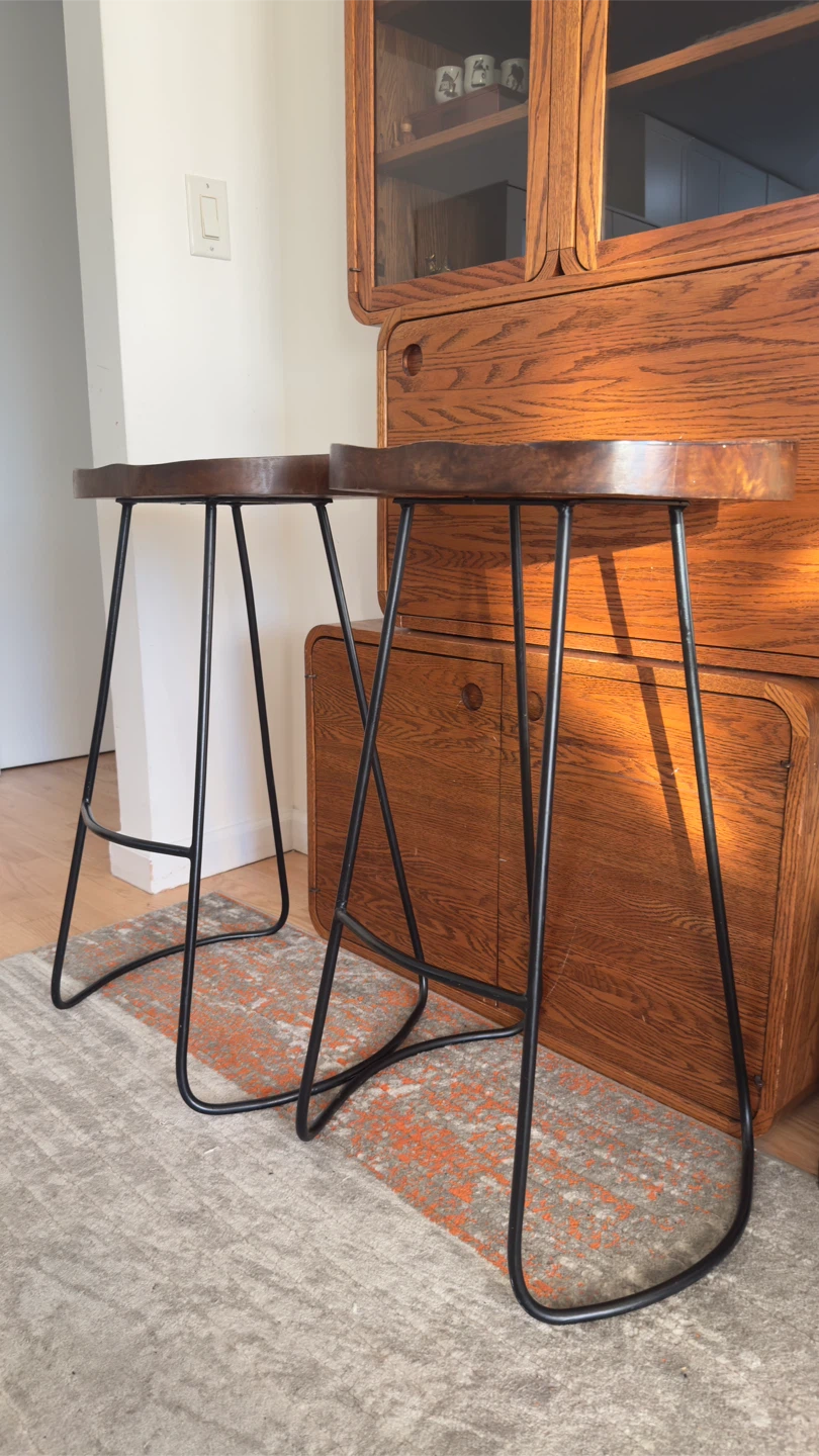 Set of 2 Wooden Bar Stools with Metal Legs - photo 5