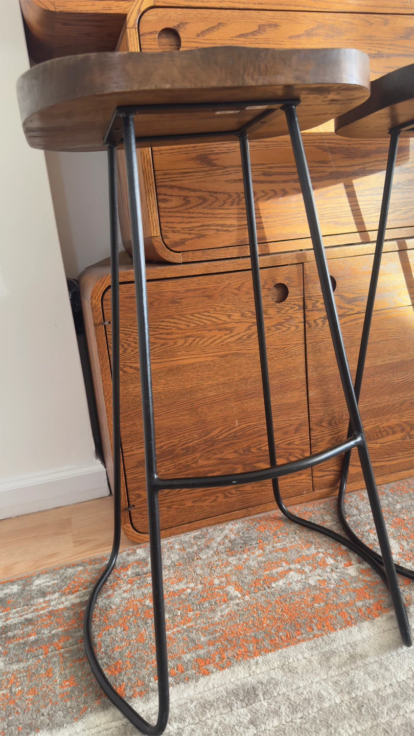 Set of 2 Wooden Bar Stools with Metal Legs - photo 3