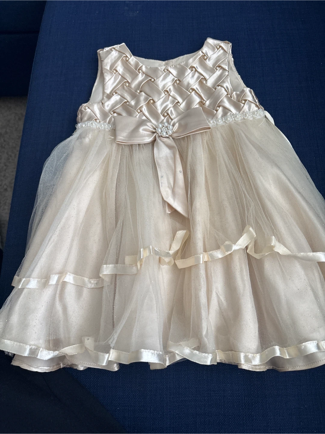 Girl's Cream Tulle Dress with Bow