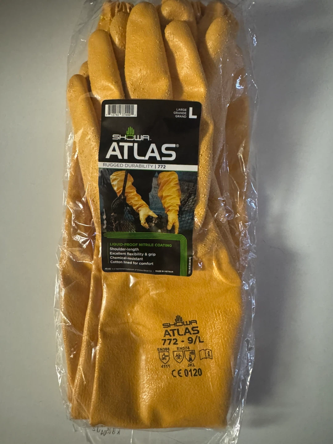 Showa Atlas 772 Liquid-Proof Nitrile Gloves Large Yellow