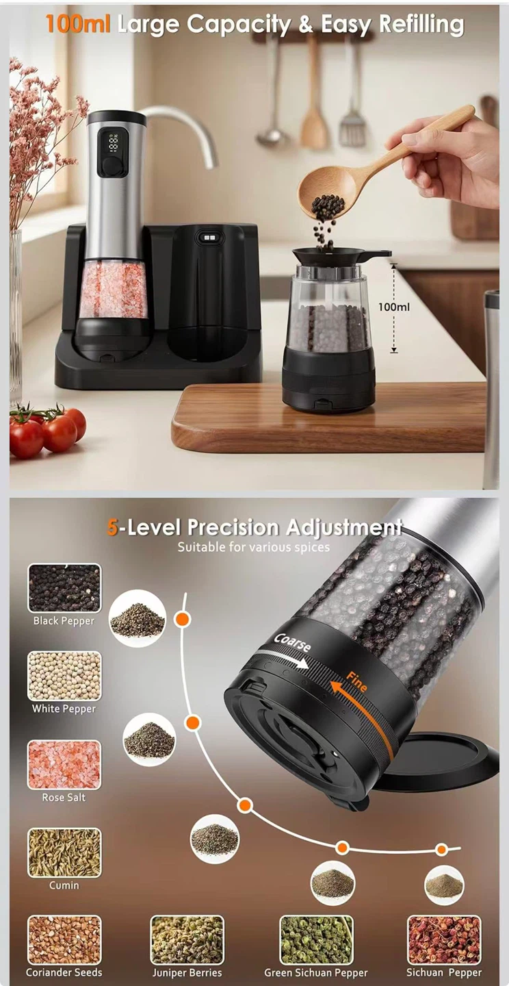 Electric Salt and Pepper Grinder Set with Charging Dock - photo 2