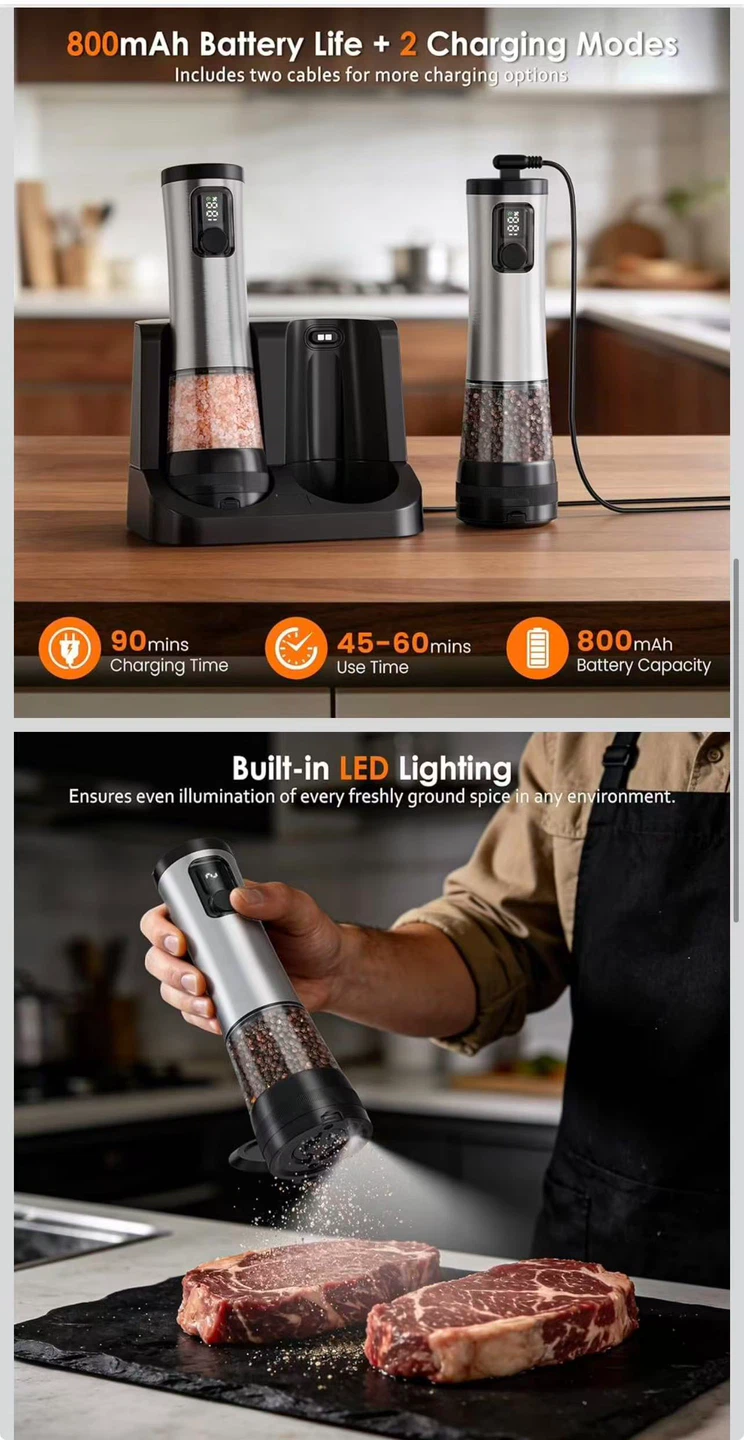 Electric Salt and Pepper Grinder Set with Charging Dock - photo 3