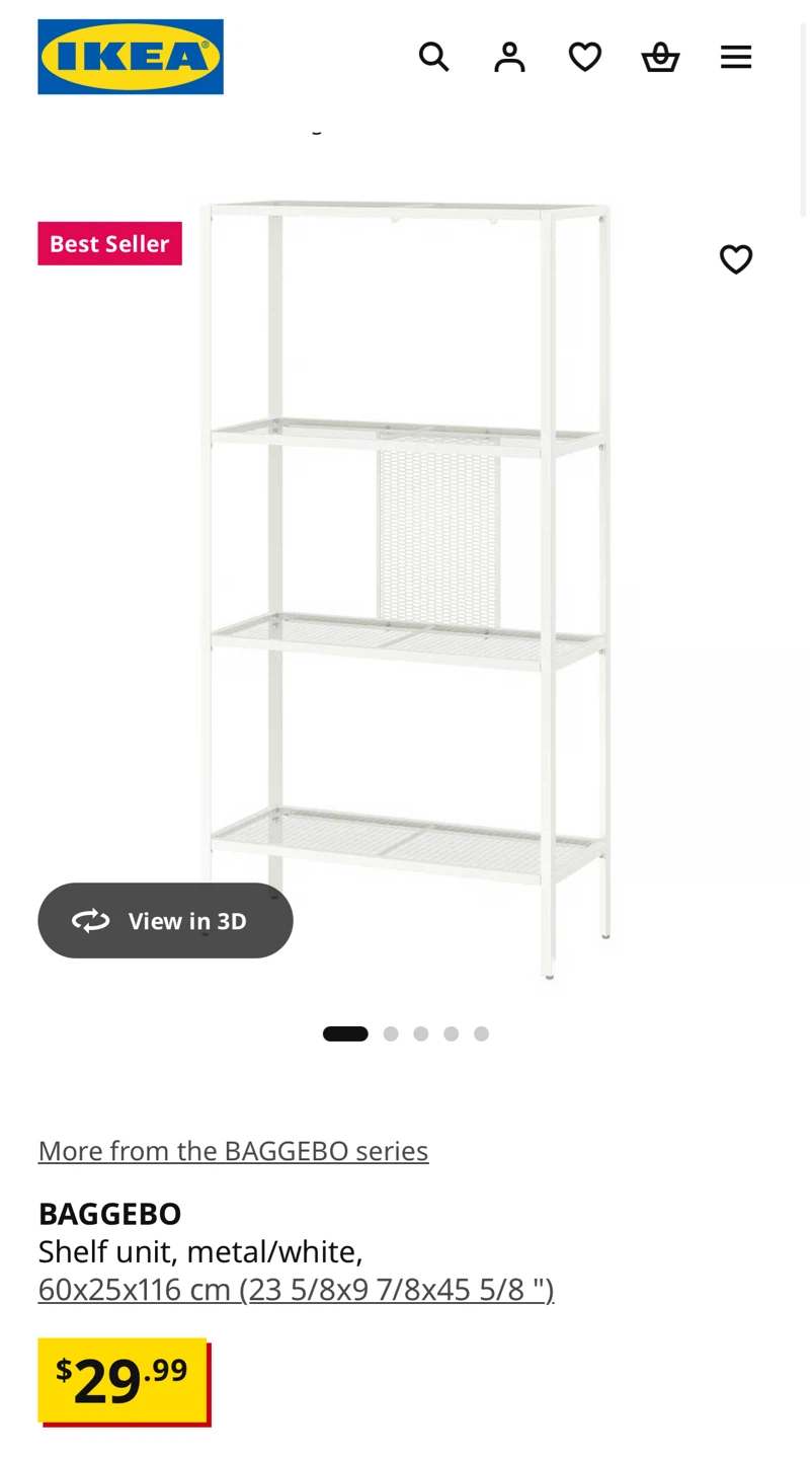 TWO IKEA BAGGEBO Shelf Unit, Metal/White, 60x25x116 cm
