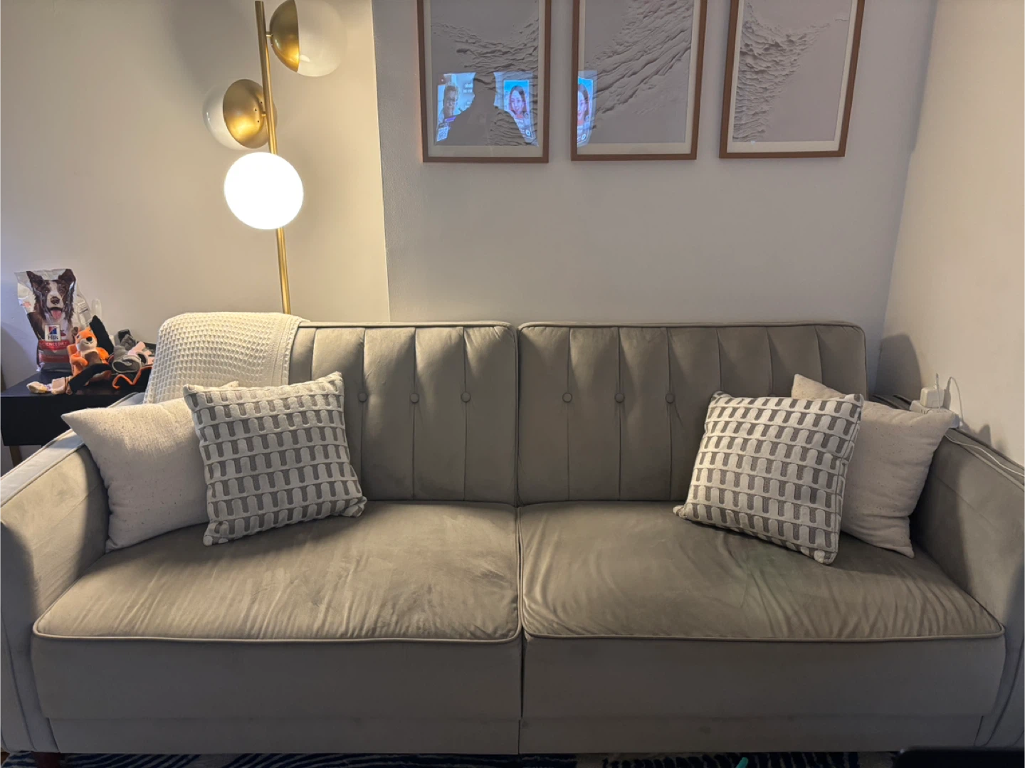 81.5" Gray Velvet Convertible Sofa
