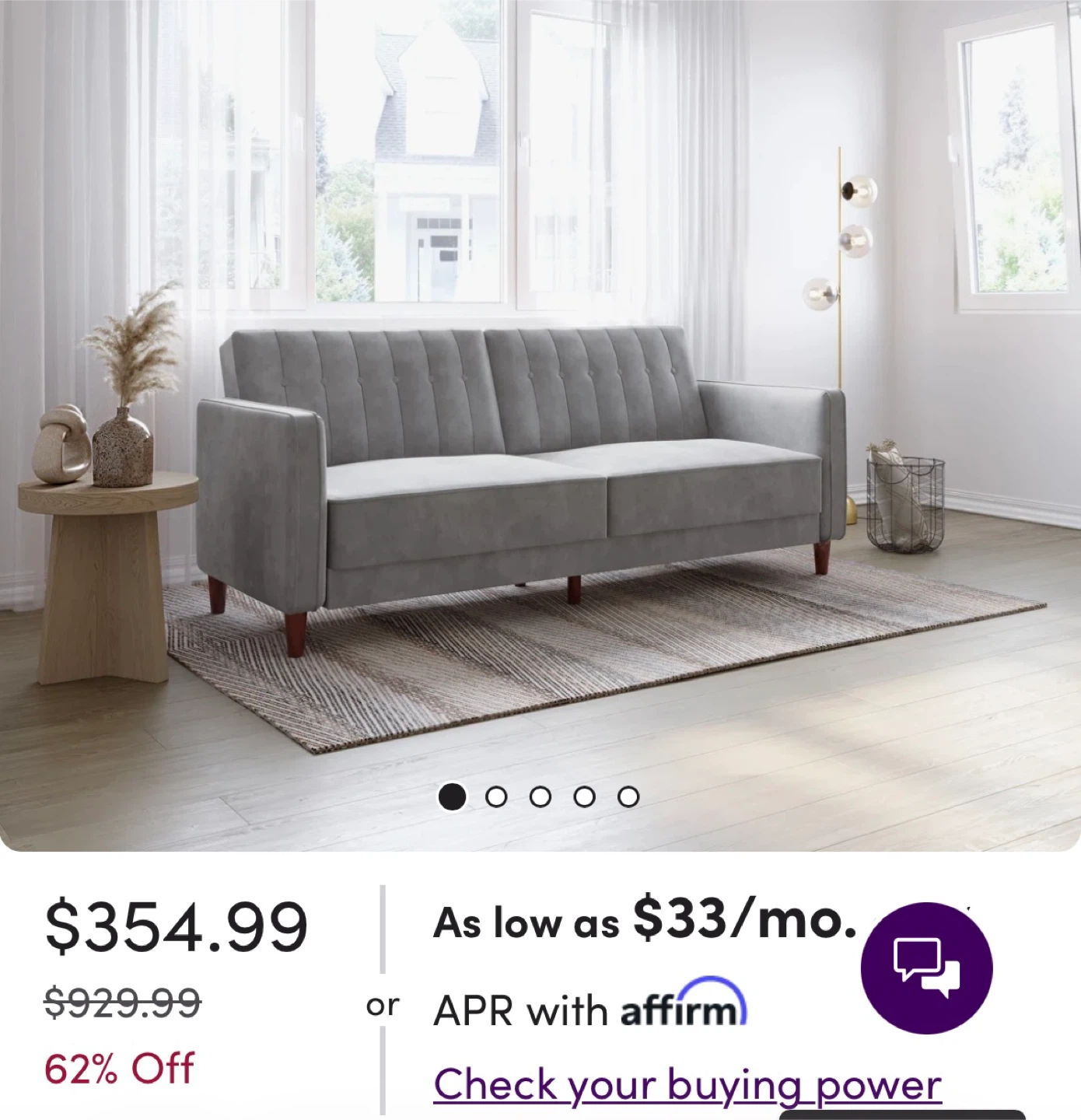 81.5" Gray Velvet Convertible Sofa - photo 2