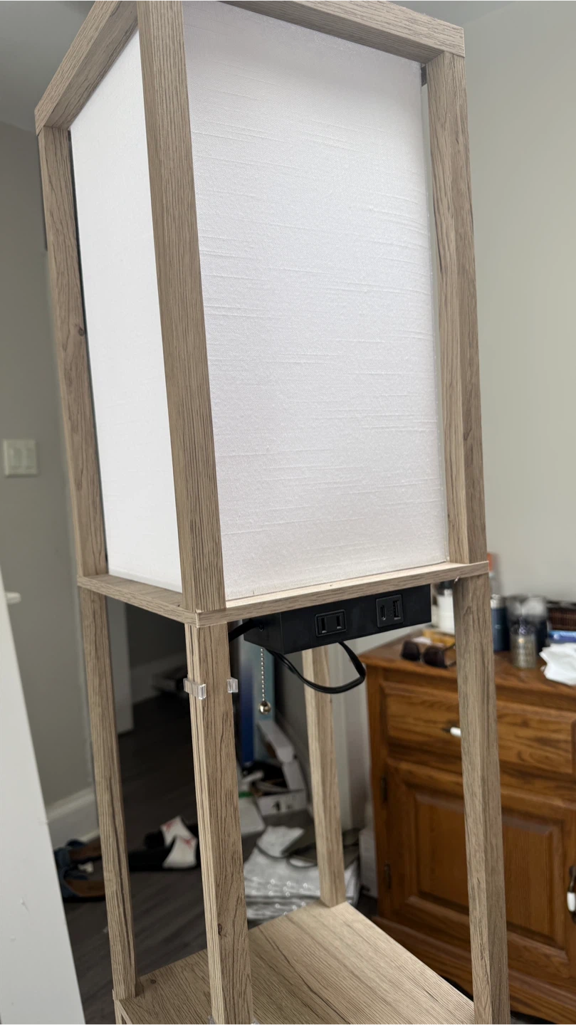 Floor Lamp with Shelves and Built-in Power Outlets