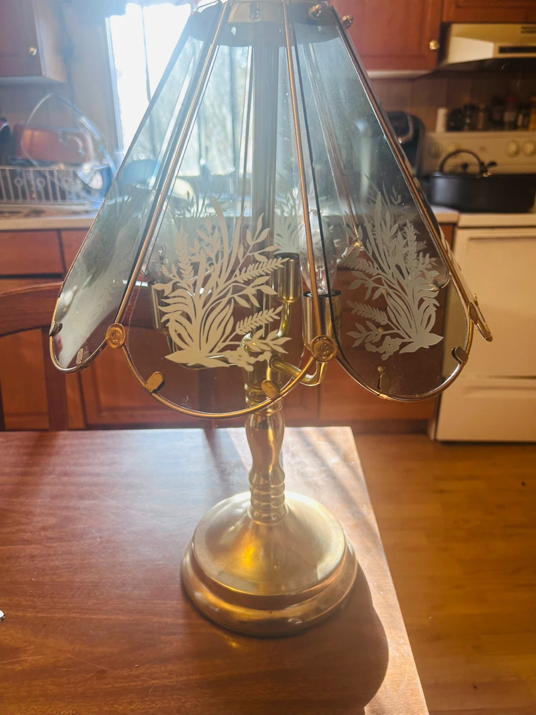 Vintage Etched Glass Table Lamp