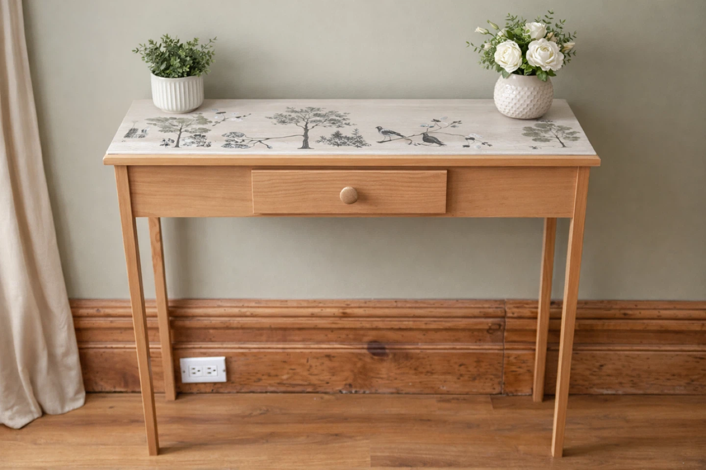 Wooden Console Table with Hand-Painted Top