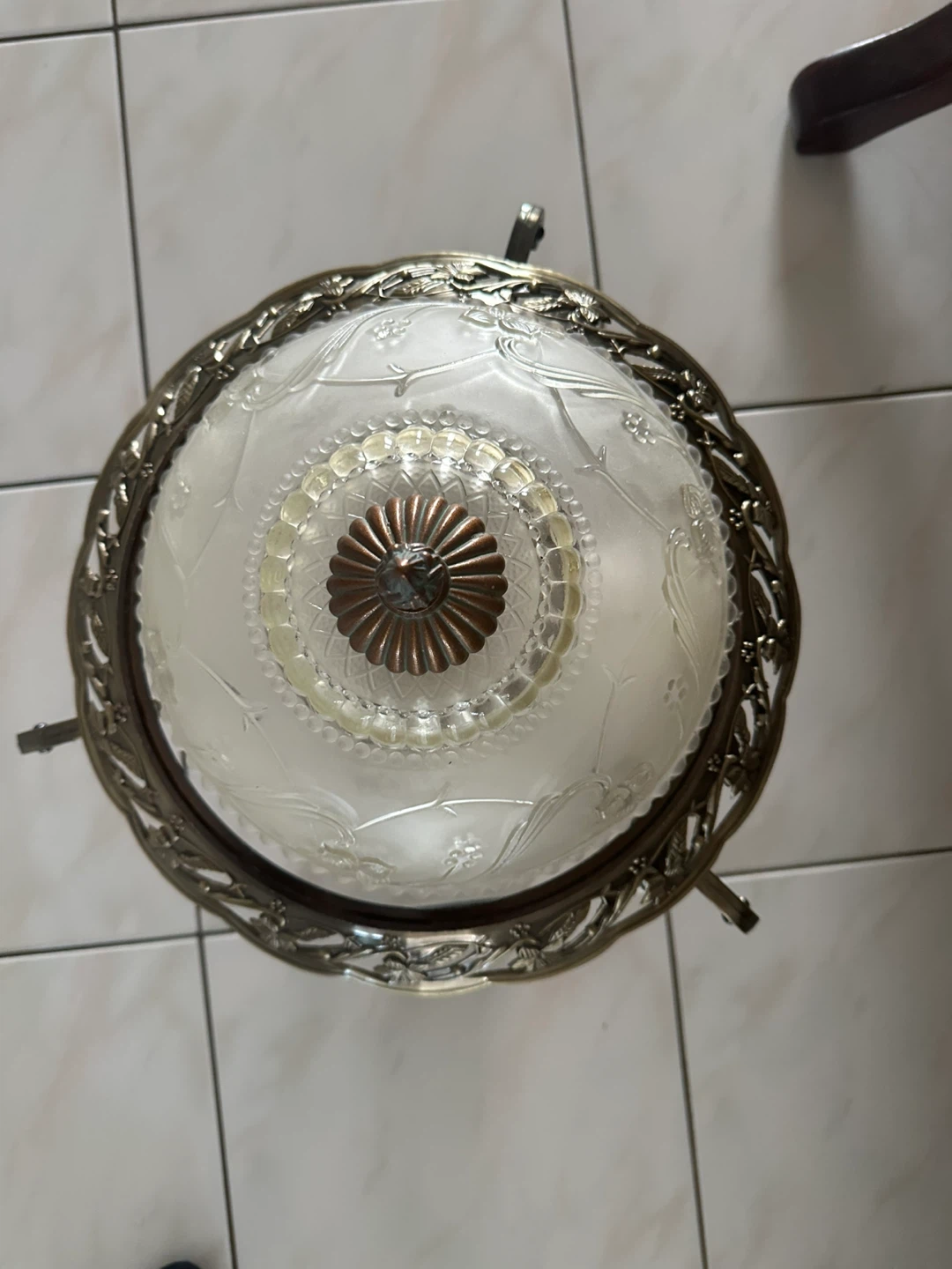 Ornate Glass and Metal Pendant Light Fixture - photo 3