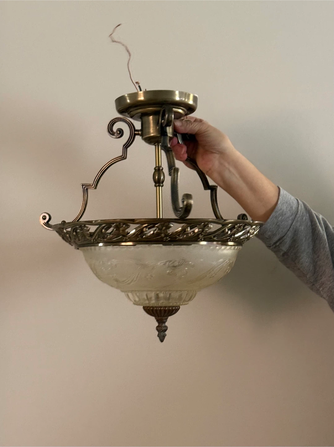 Ornate Glass and Metal Pendant Light Fixture