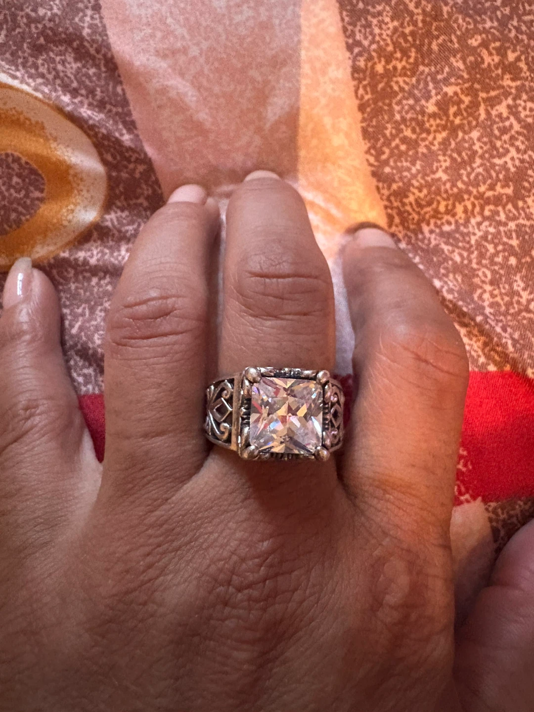 Silver-tone Ring with Large Clear Square Stone