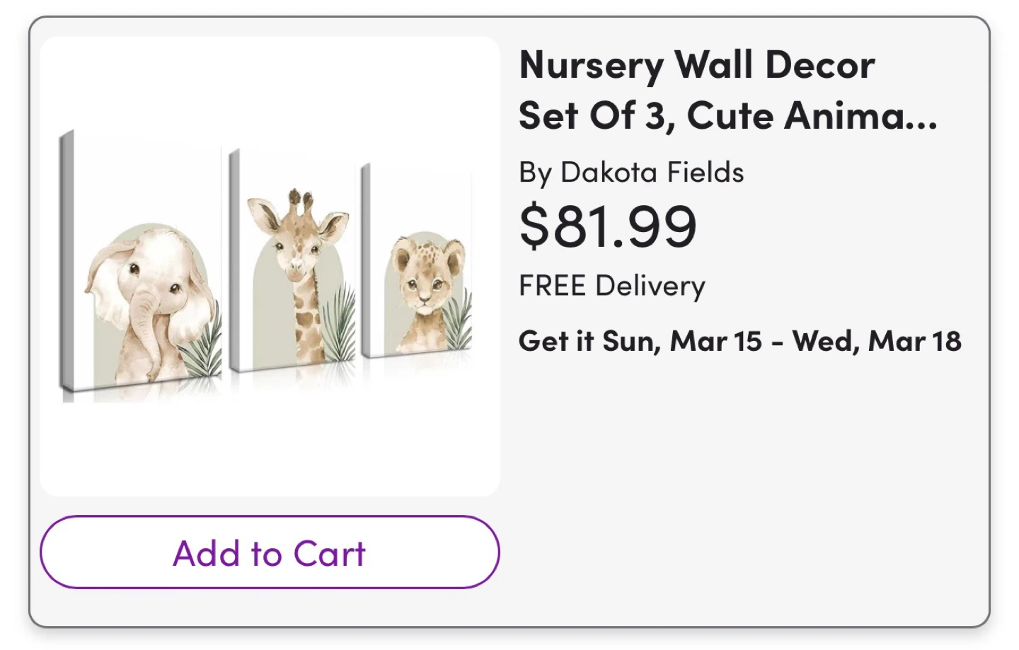 Nursery Wall Decor Set Of 3, Cute Animals - photo 3