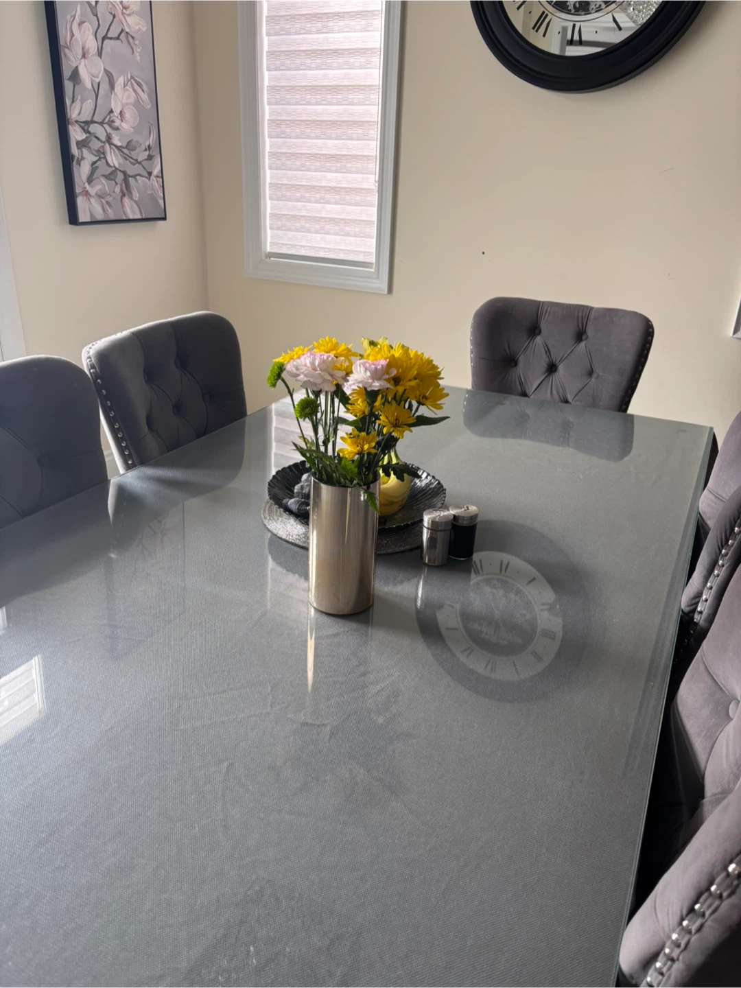 Grey Velvet Dining Chairs with Studded Trim (Set of 6) - photo 2