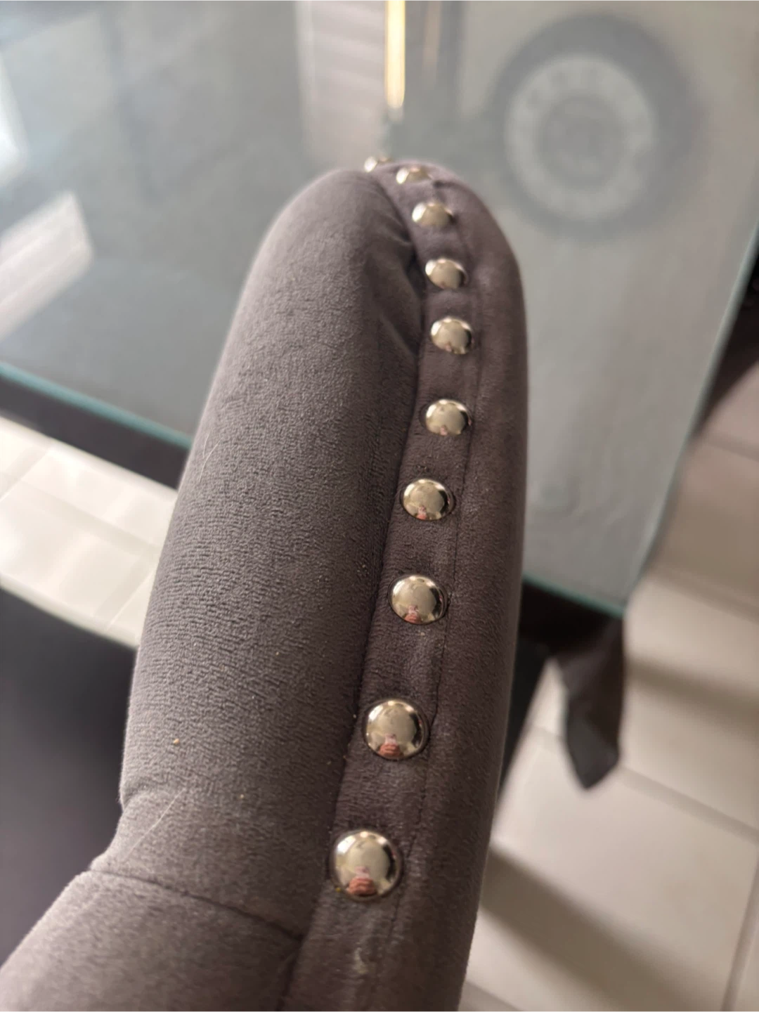Grey Velvet Dining Chairs with Studded Trim (Set of 6) - photo 3