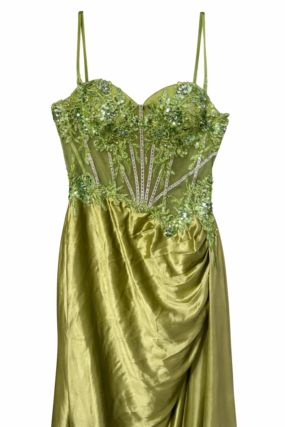 Green Beaded Corset Prom Dress with High Slit Toronto - photo 4