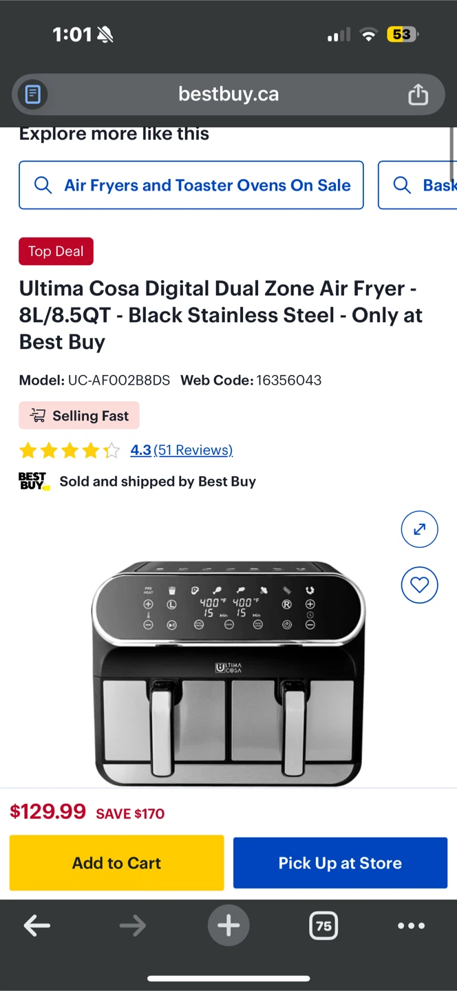 Ultima Cosa Digital Dual Zone Air Fryer - 8L/8.5QT